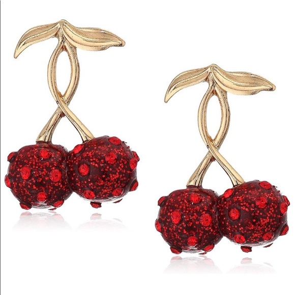 Betsey Johnson Jewelry - NEW Betsey Johnson Pave Crystal Cherry Earrings